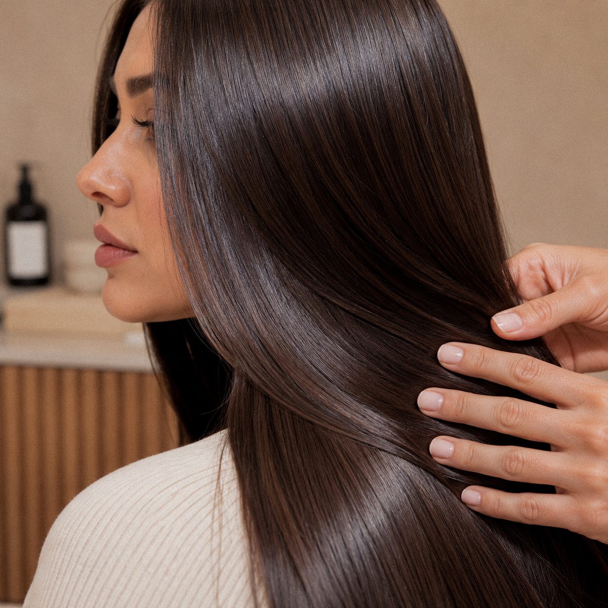 Smooth, glossy hair after a treatment